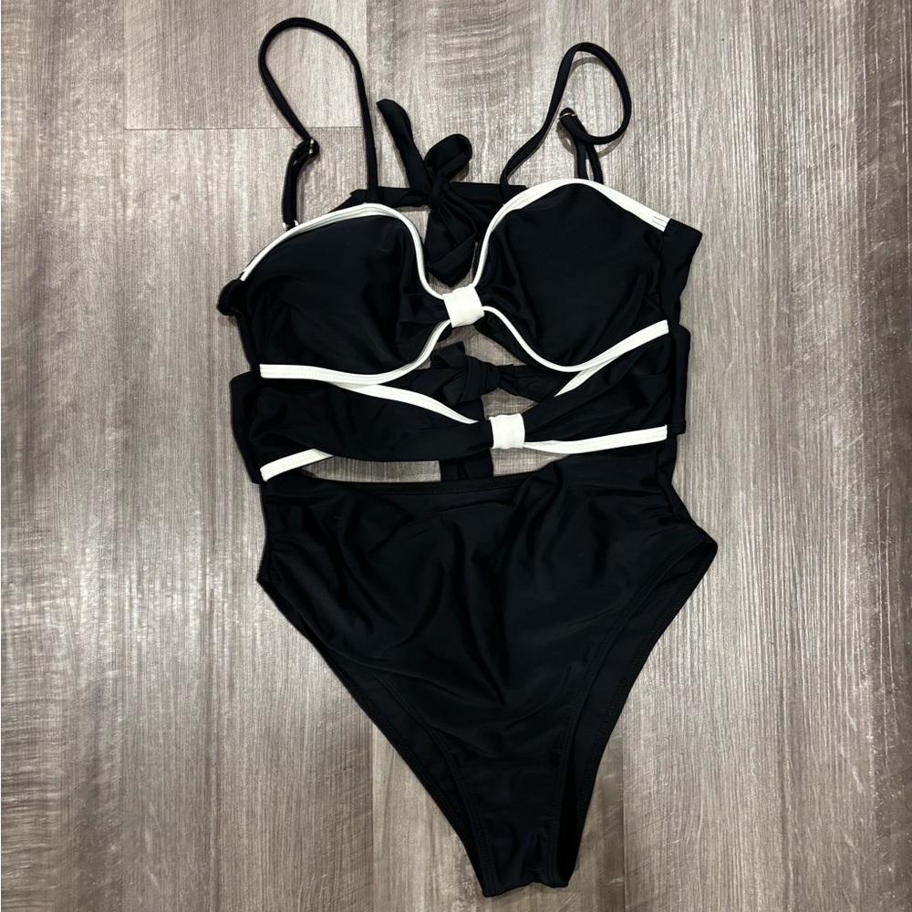 Black and White Cutout Swimsuit